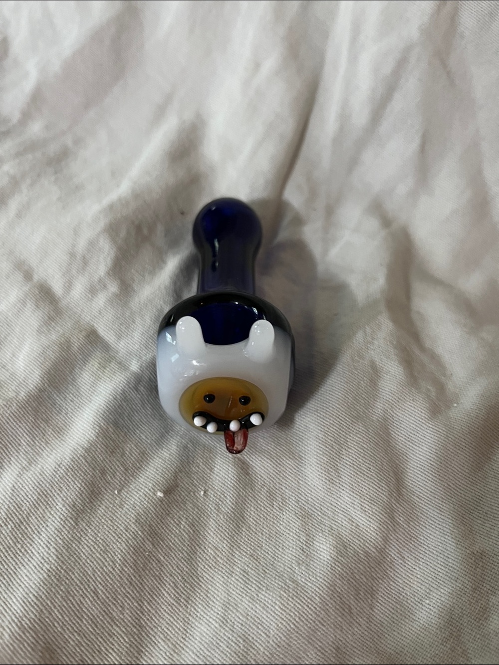 Handmade Adventure Time Jake the Dog Glass Spoon Piece - Blue & White